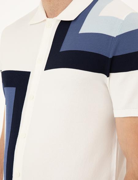 Ekru Slim Fit Düğmeli Polo Yaka Triko Tişört - 50288152007