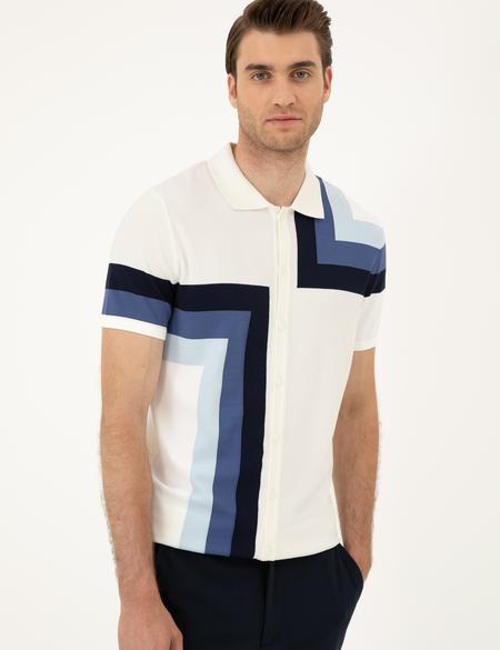 Ekru Slim Fit Düğmeli Polo Yaka Triko Tişört - 50288152007