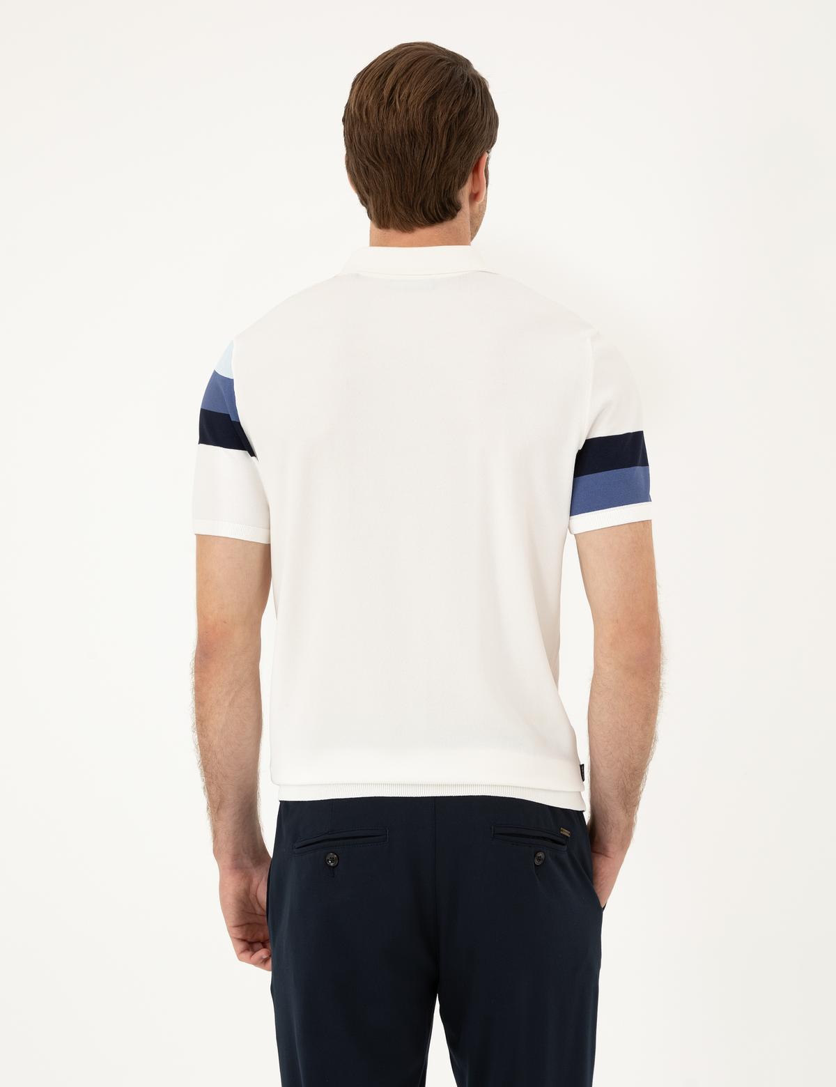 Ekru Slim Fit Düğmeli Polo Yaka Triko Tişört - 50288152007