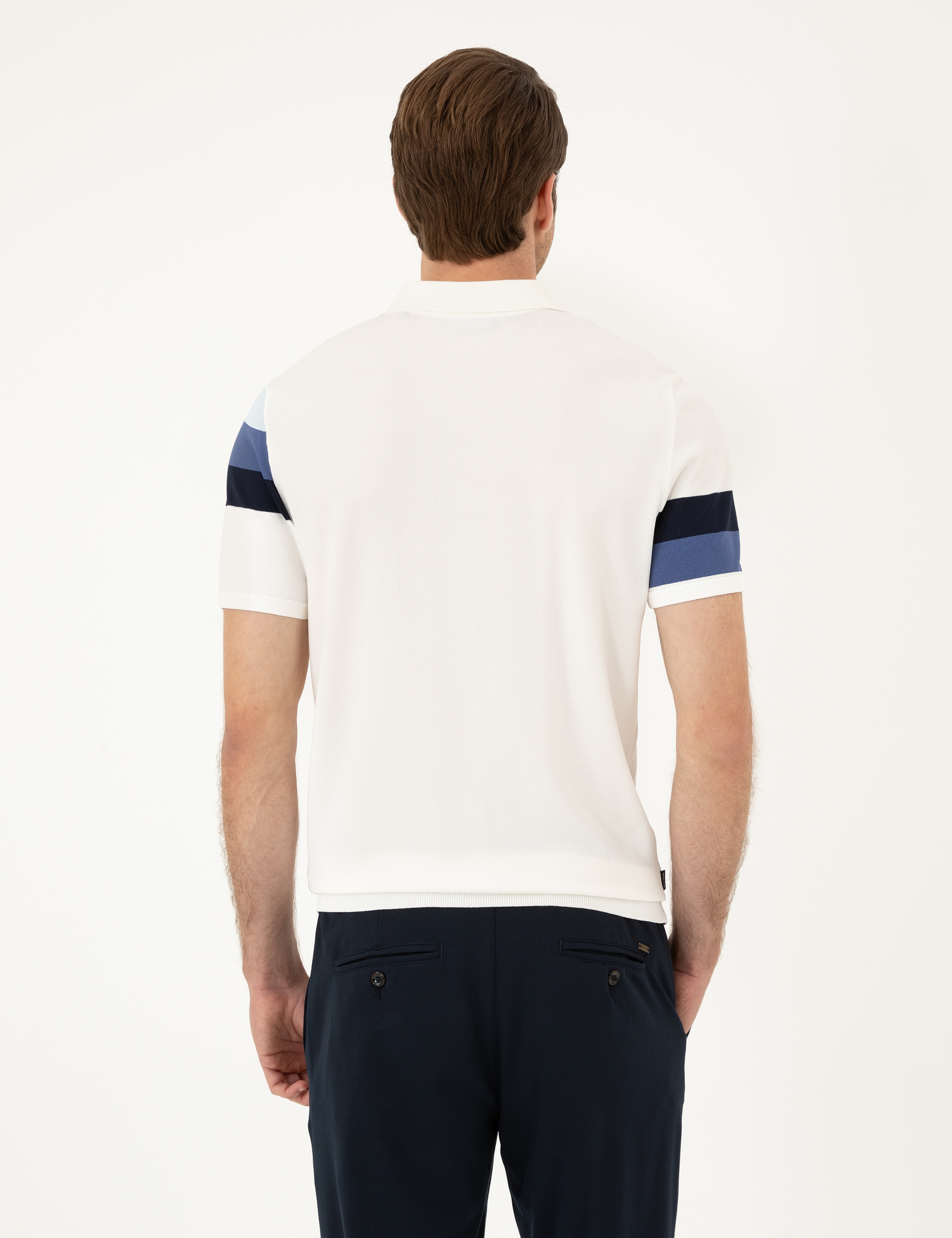 Ekru Slim Fit Düğmeli Polo Yaka Triko Tişört - Image 5
