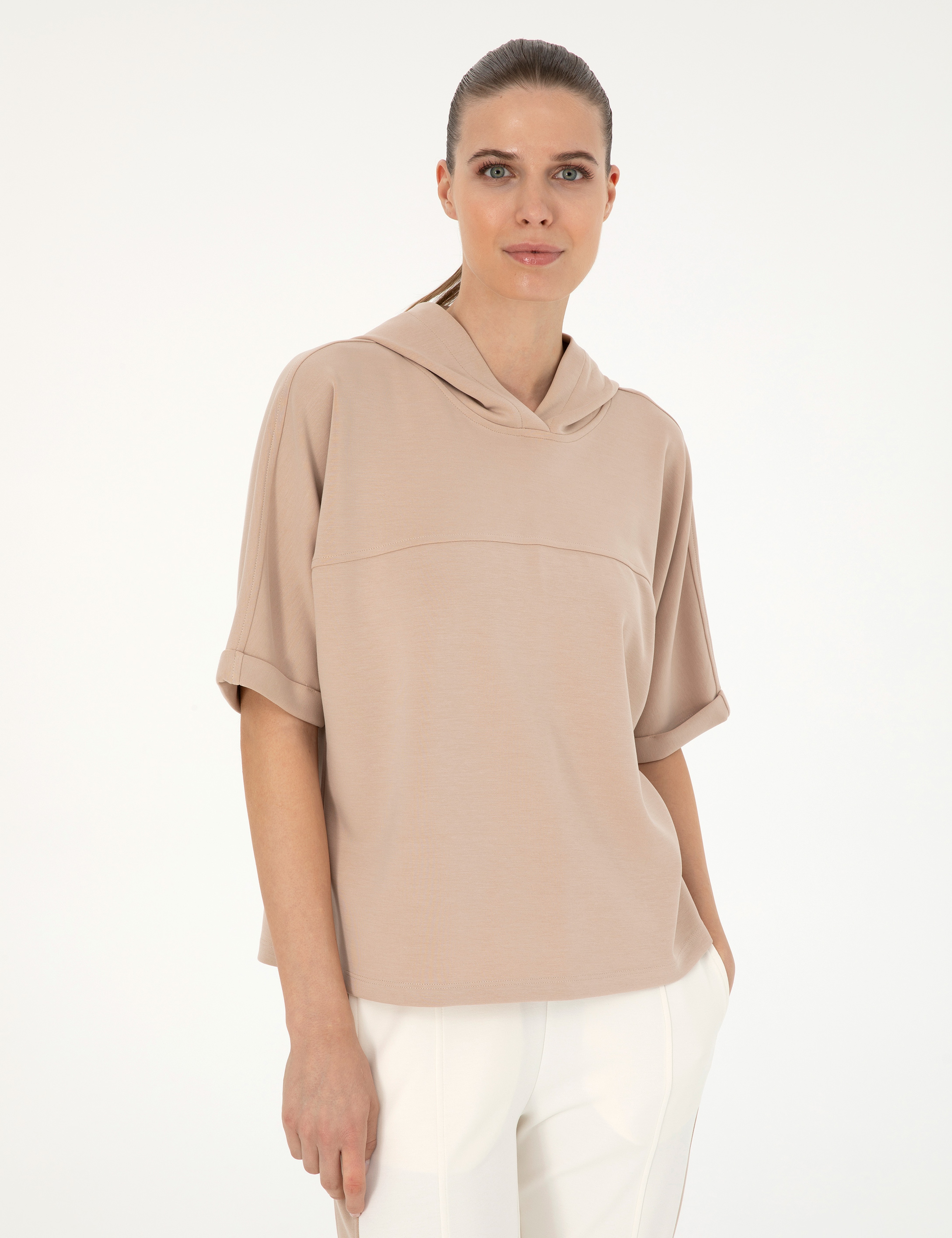Bej Regular Fit Modal Kumaş Sweatshirt