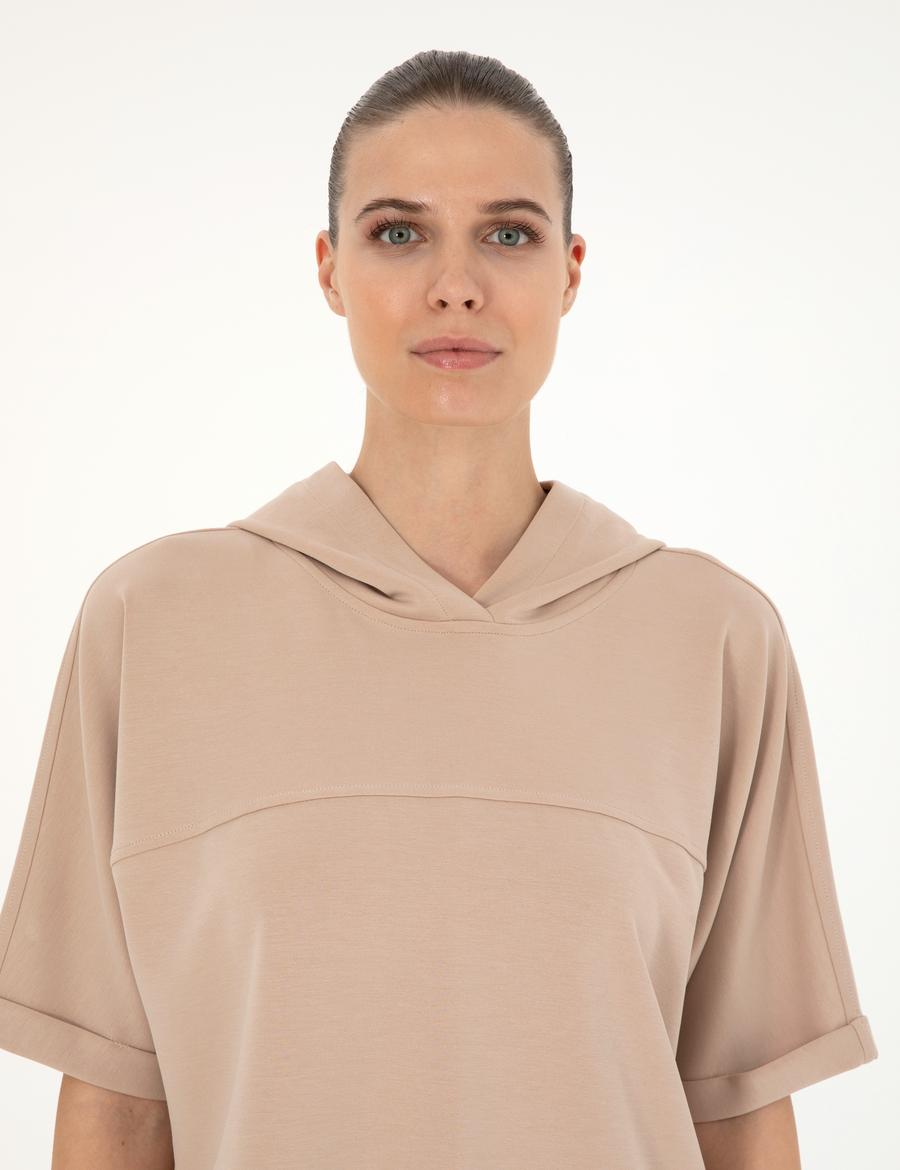 Bej Regular Fit Modal Kumaş Sweatshirt