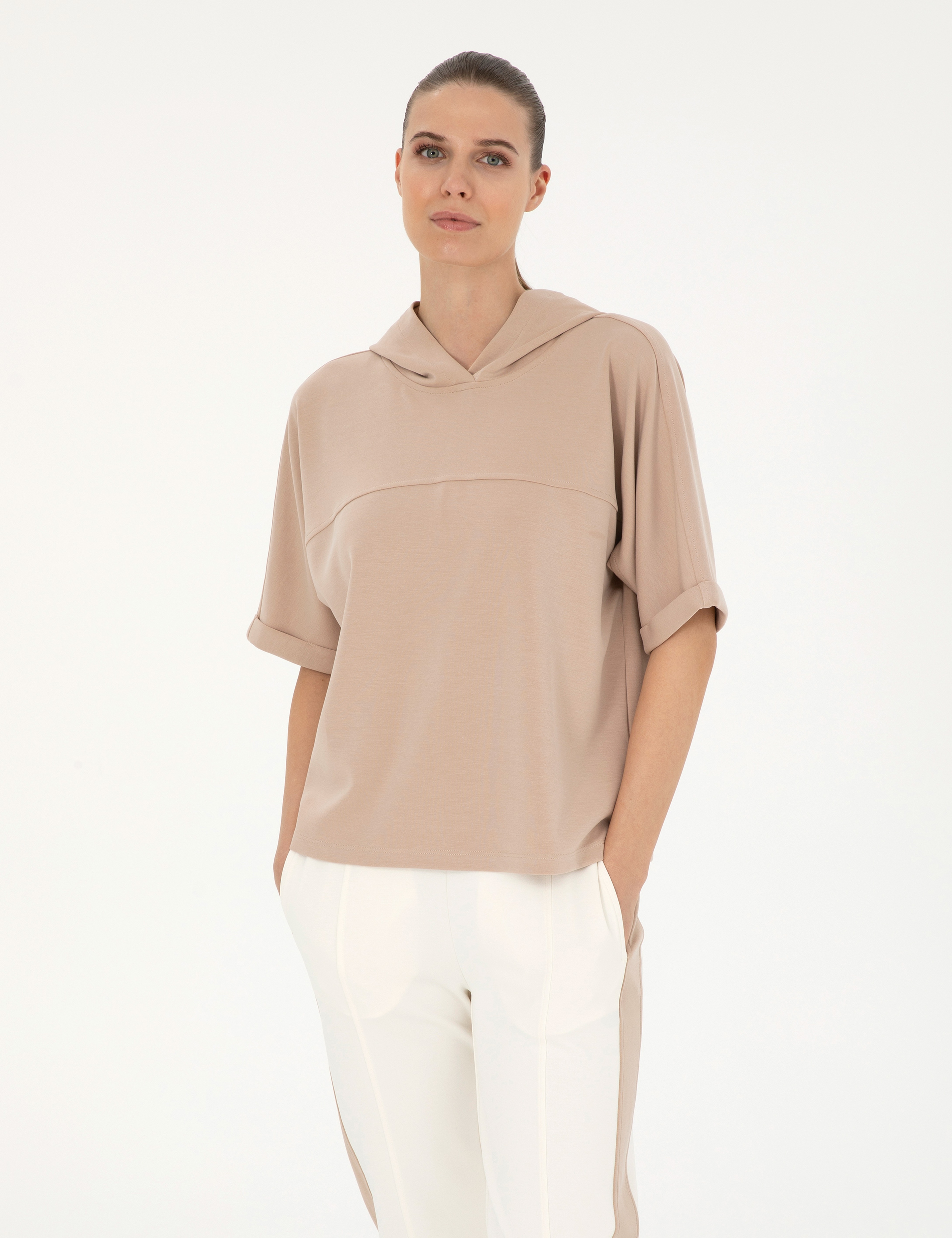 Bej Regular Fit Modal Kumaş Sweatshirt - Image 1