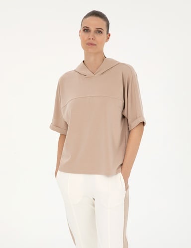 Bej Regular Fit Modal Kumaş Sweatshirt