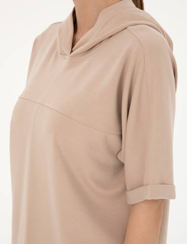 Bej Regular Fit Modal Kumaş Sweatshirt