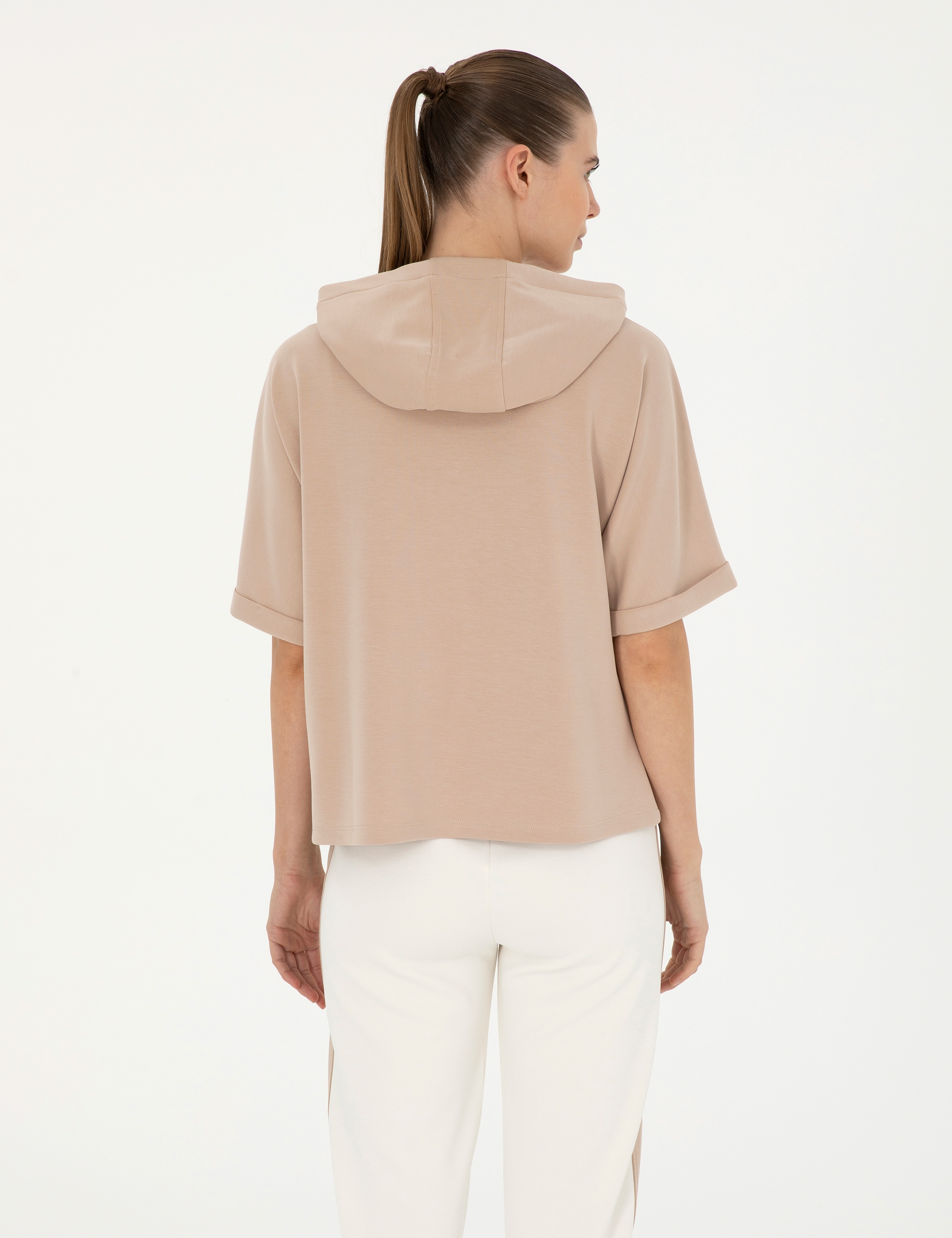 Bej Regular Fit Modal Kumaş Sweatshirt - Image 5