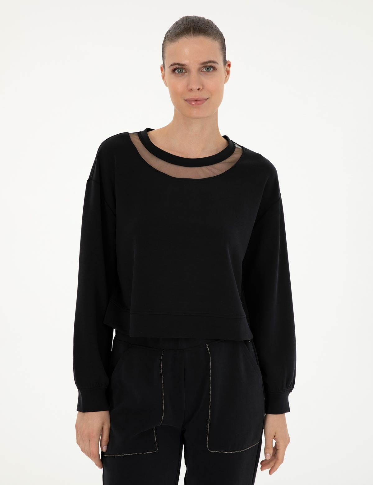 Siyah Crop Top Sweatshirt - 50282634006