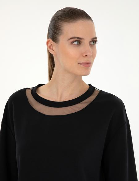 Siyah Crop Top Sweatshirt - 50282634006