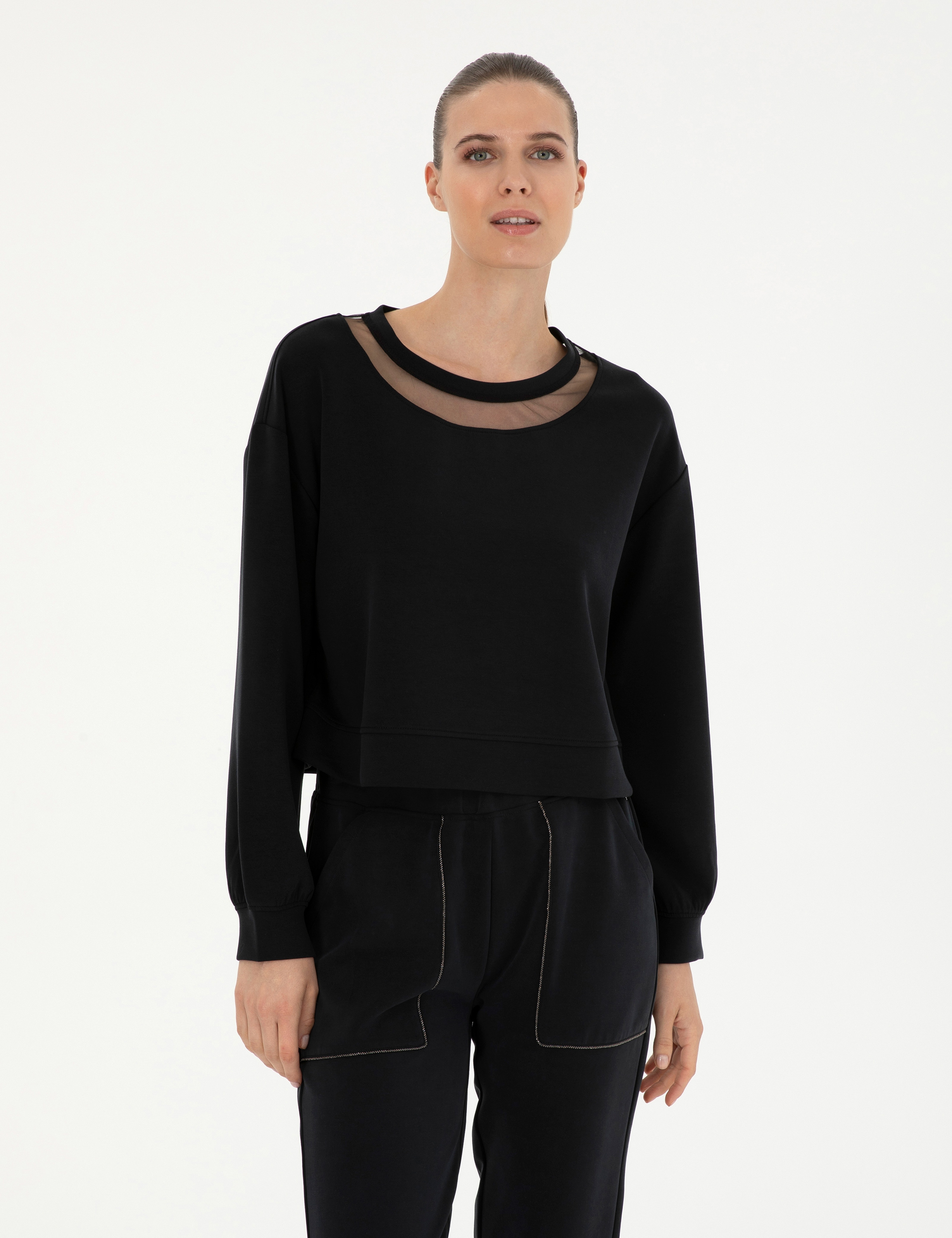 Siyah Crop Top Sweatshirt - Image 1