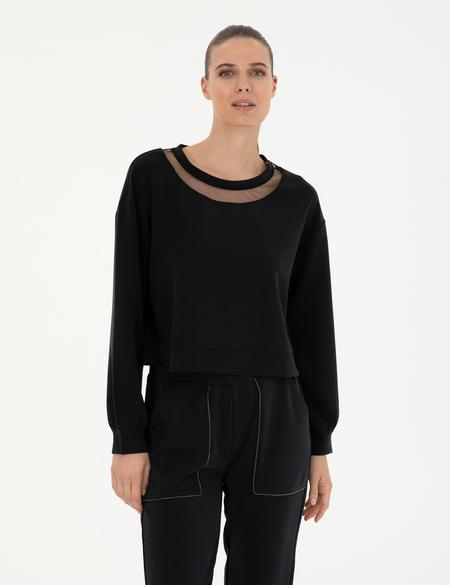 Siyah Crop Top Sweatshirt - 50282634006