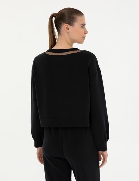 Siyah Crop Top Sweatshirt - 50282634006