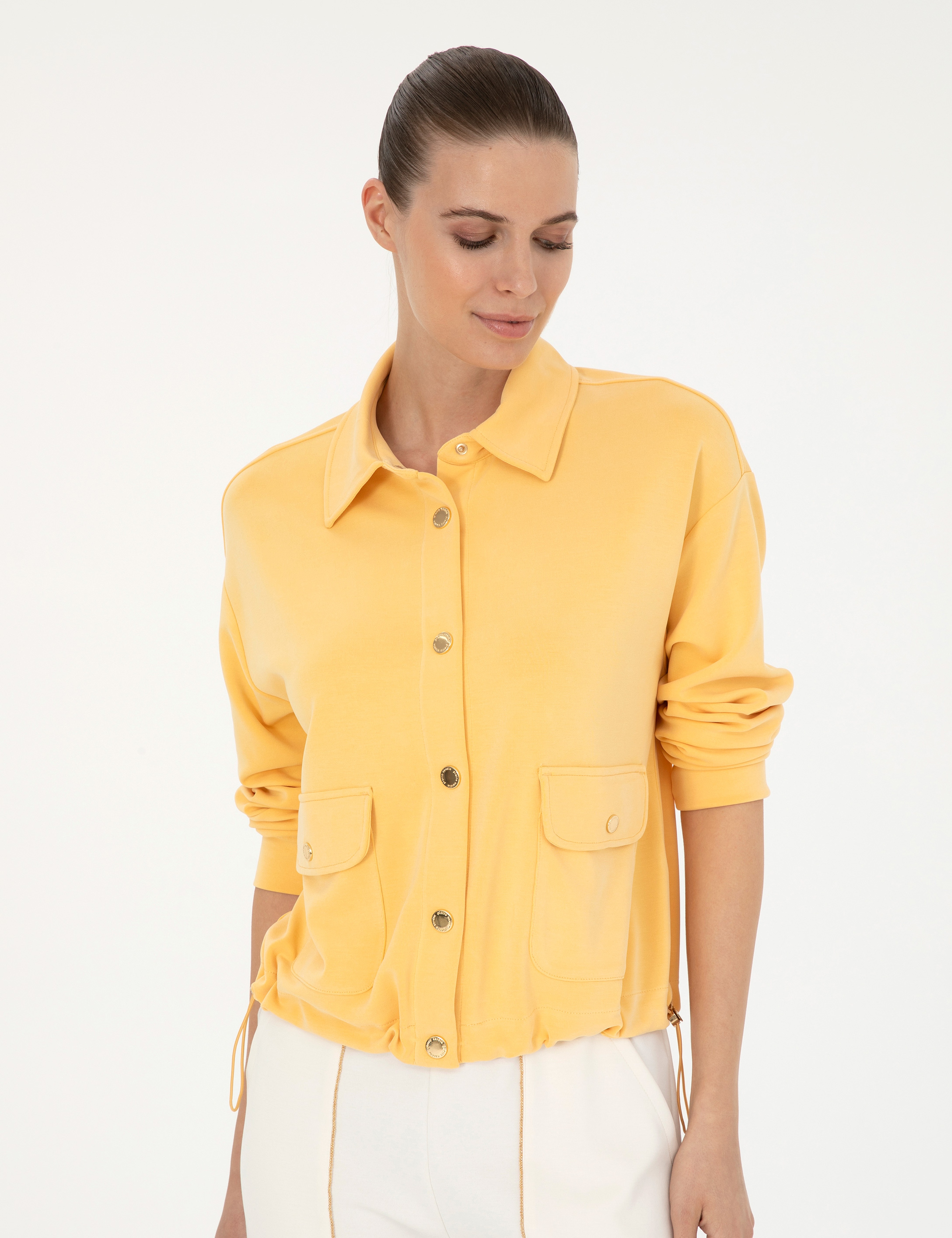 Sarı Comfort Fit Örme Hırka - Image 3