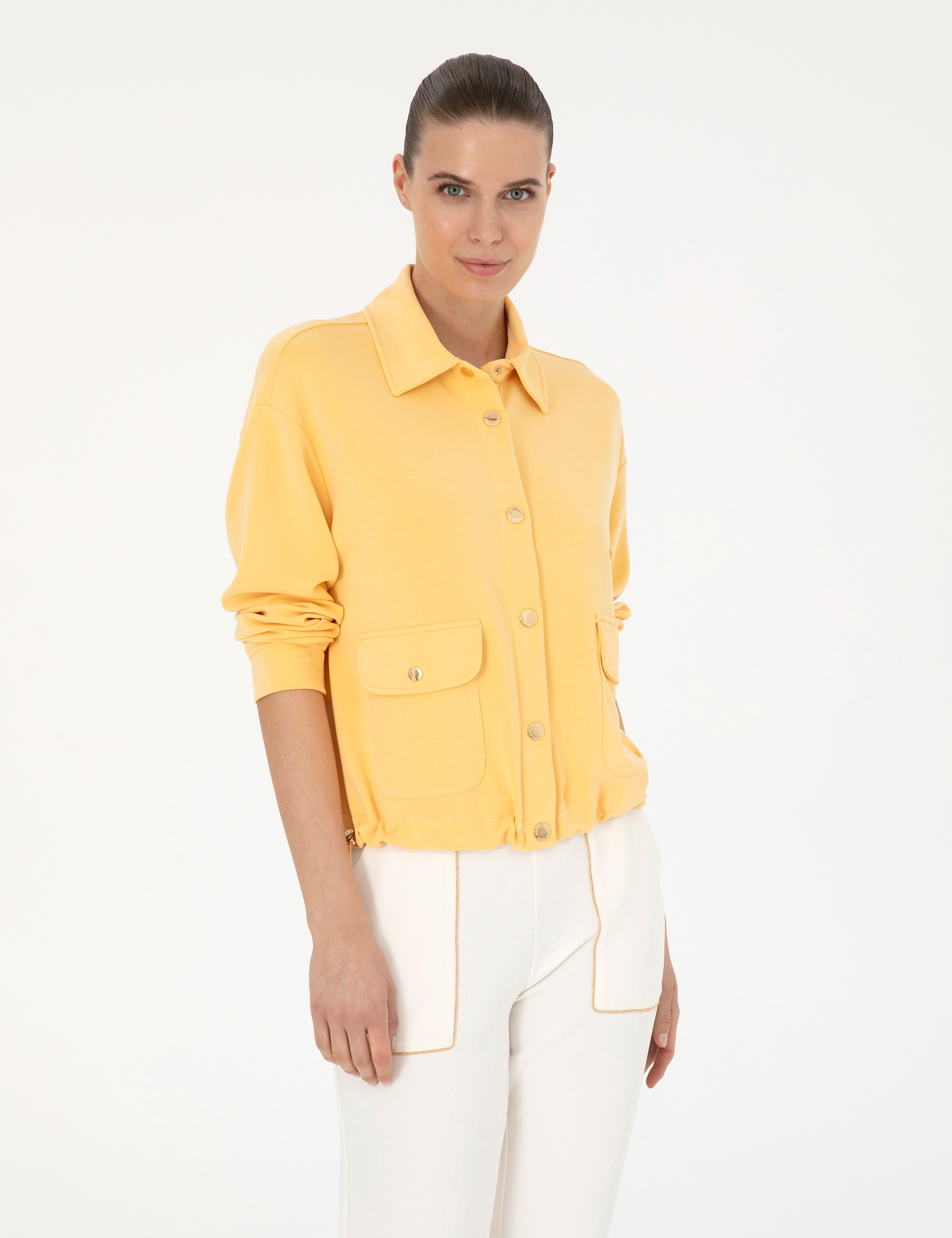 Sarı Comfort Fit Örme Hırka - Image 1