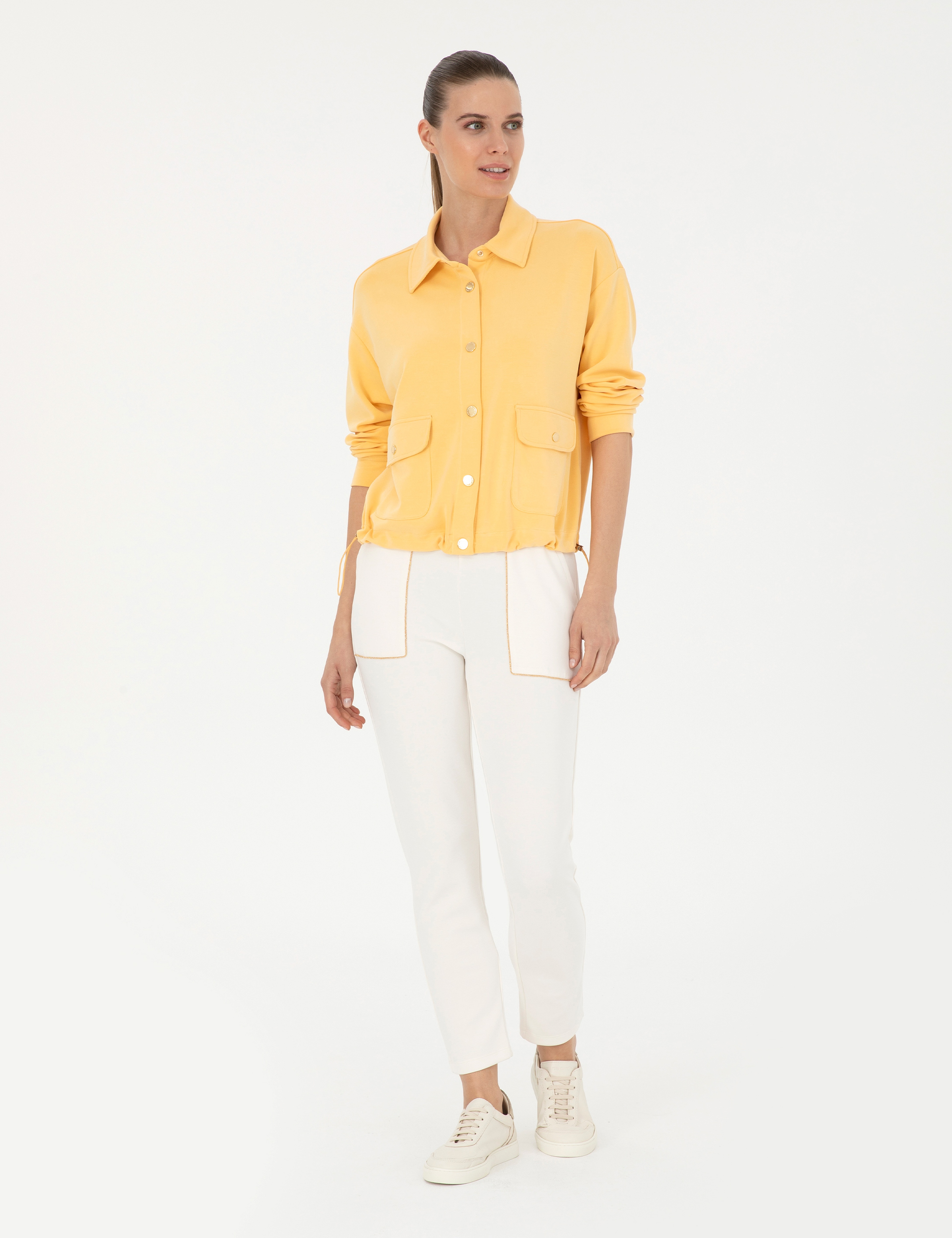 Sarı Comfort Fit Örme Hırka - Image 4