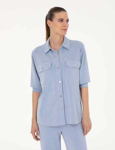 Mavi Oversize Örme Hırka