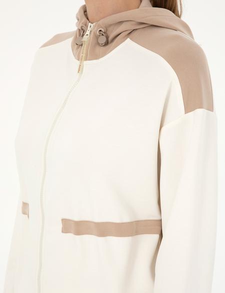 Ekru Oversize Kapüşonlu Örme Hırka - 50288293003