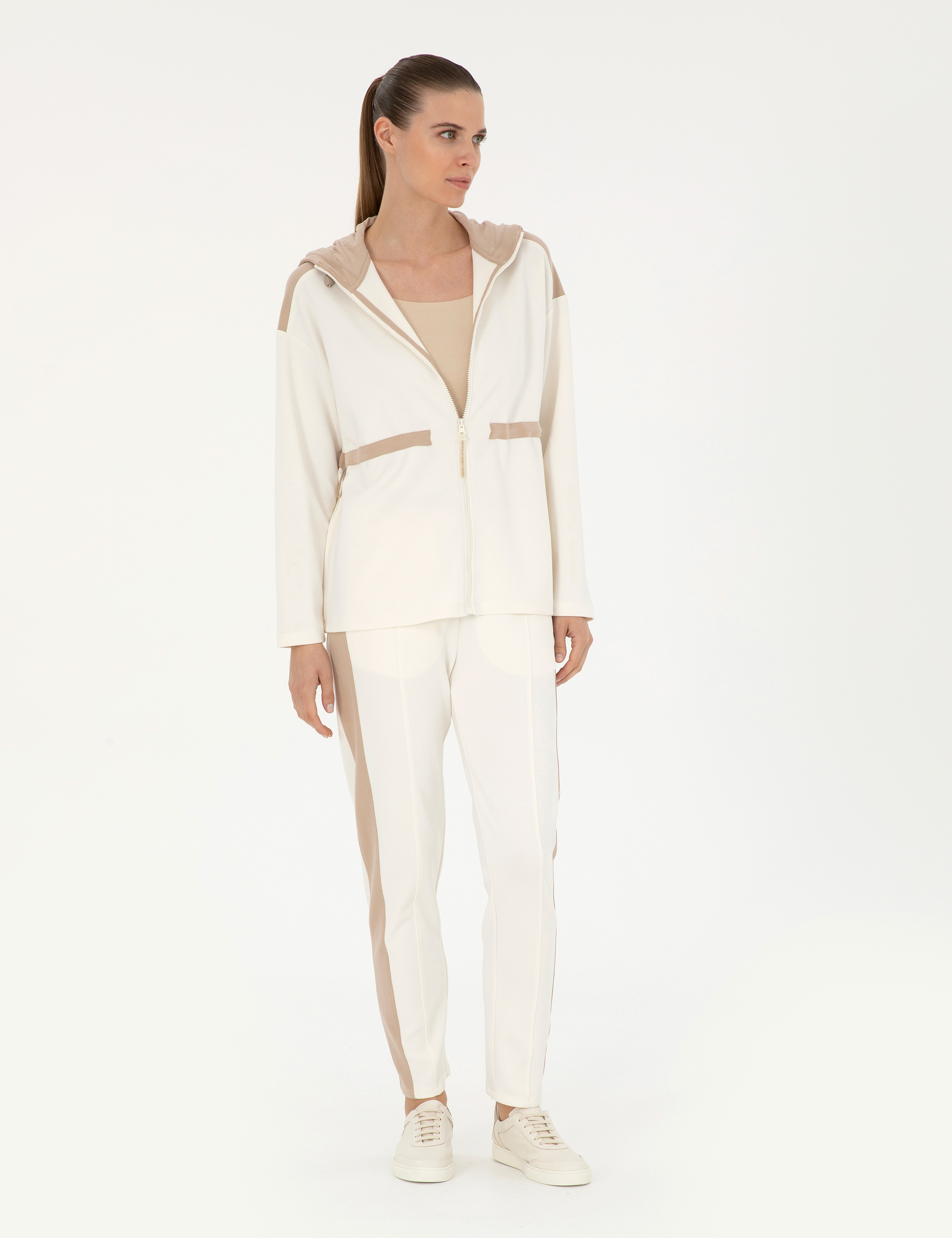 Ekru Oversize Kapüşonlu Örme Hırka - Image 4