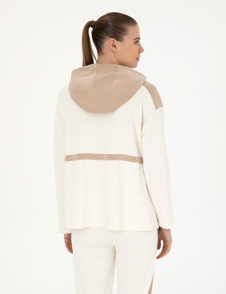 Ekru Oversize Kapüşonlu Örme Hırka - 50288293003