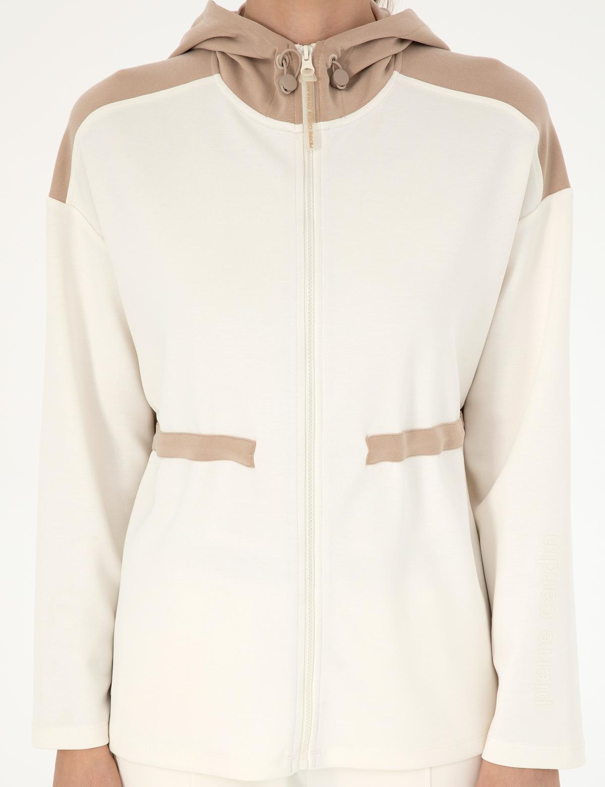 Ekru Oversize Kapüşonlu Örme Hırka - 50288293003