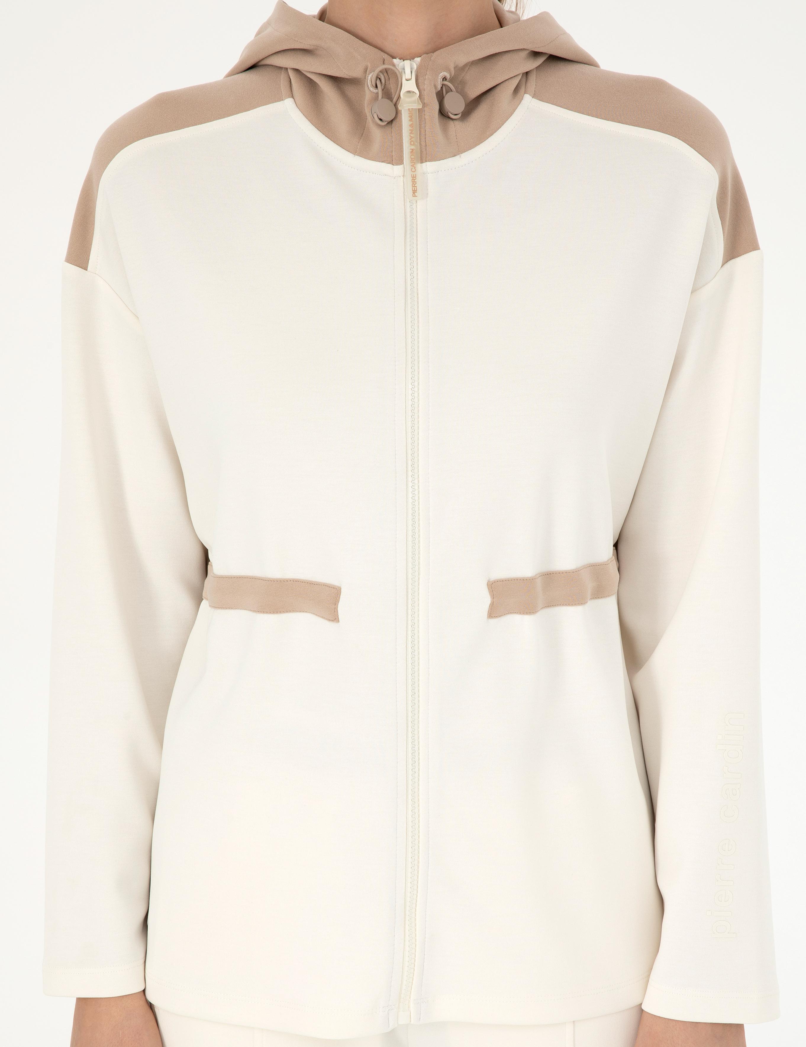 Ekru Oversize Kapüşonlu Örme Hırka