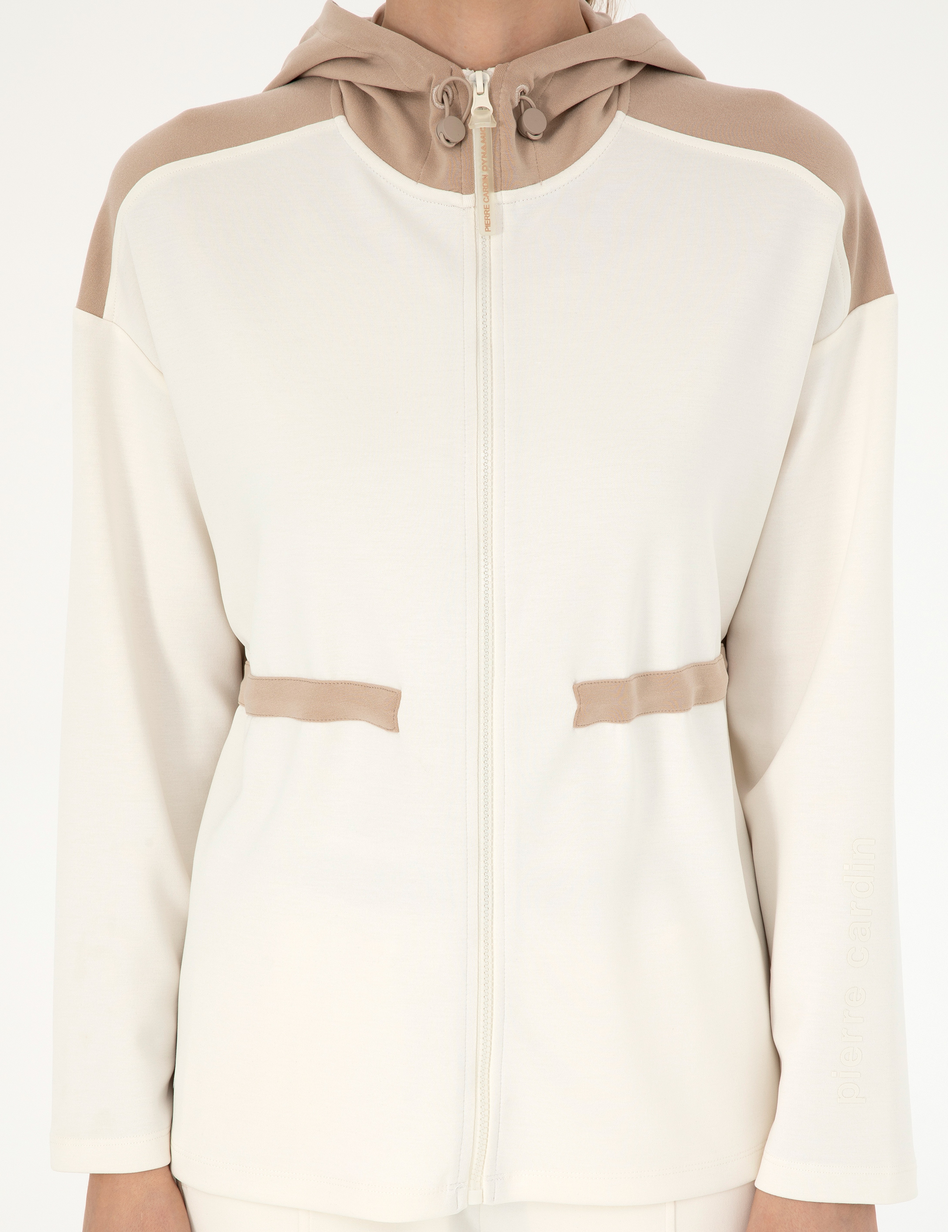 Ekru Oversize Kapüşonlu Örme Hırka - Image 6