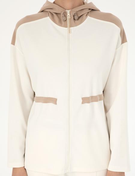 Ekru Oversize Kapüşonlu Örme Hırka - 50288293003