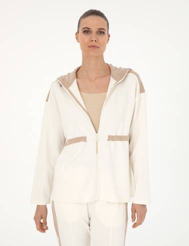 Ekru Oversize Kapüşonlu Örme Hırka