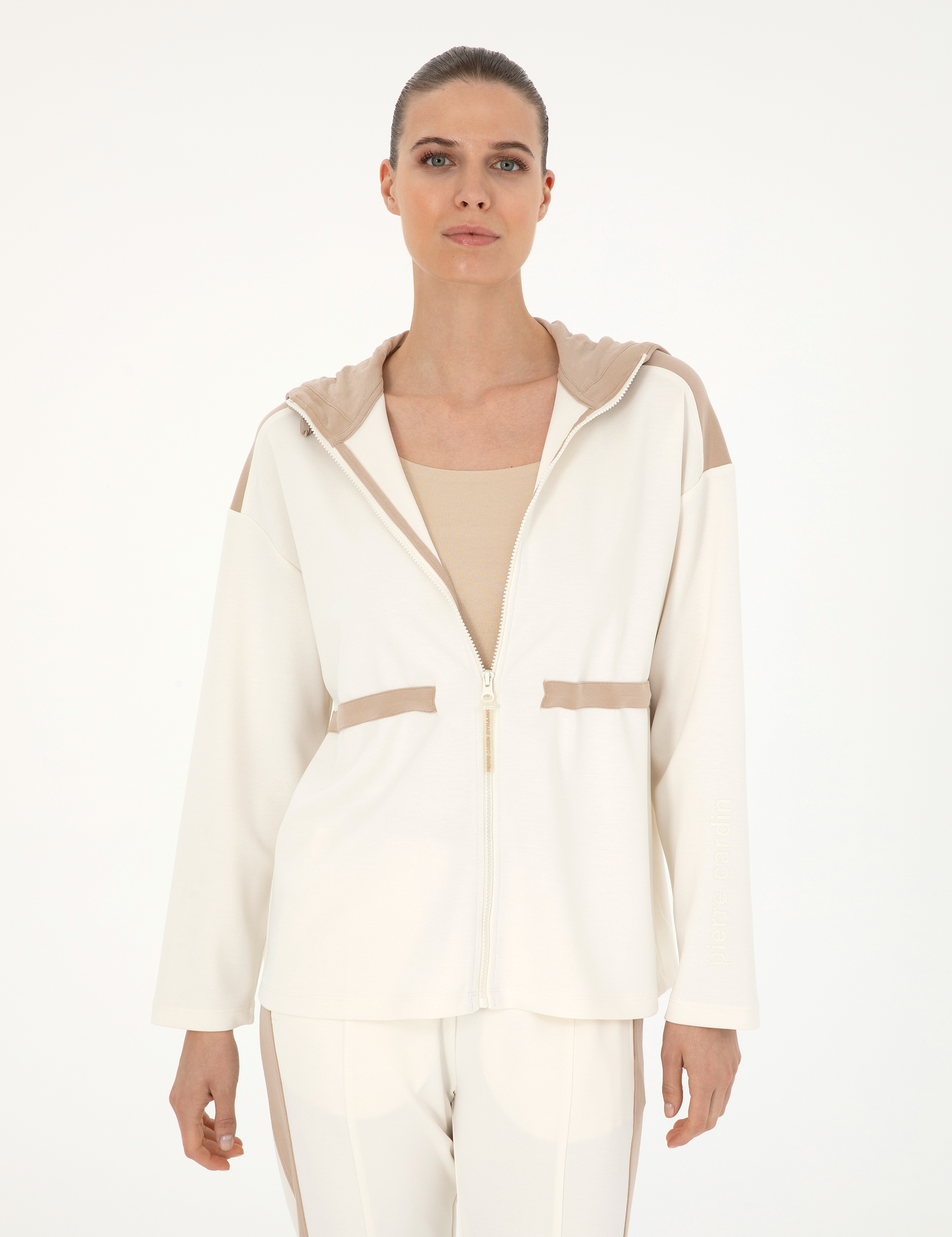 Ekru Oversize Kapüşonlu Örme Hırka - Image 3