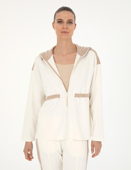 Ekru Oversize Kapüşonlu Örme Hırka - 50288293003