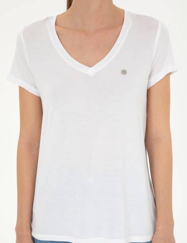 Beyaz Comfort Fit V Yaka Basic Tişört
