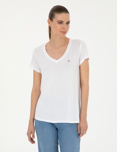 Beyaz Comfort Fit V Yaka Basic Tişört