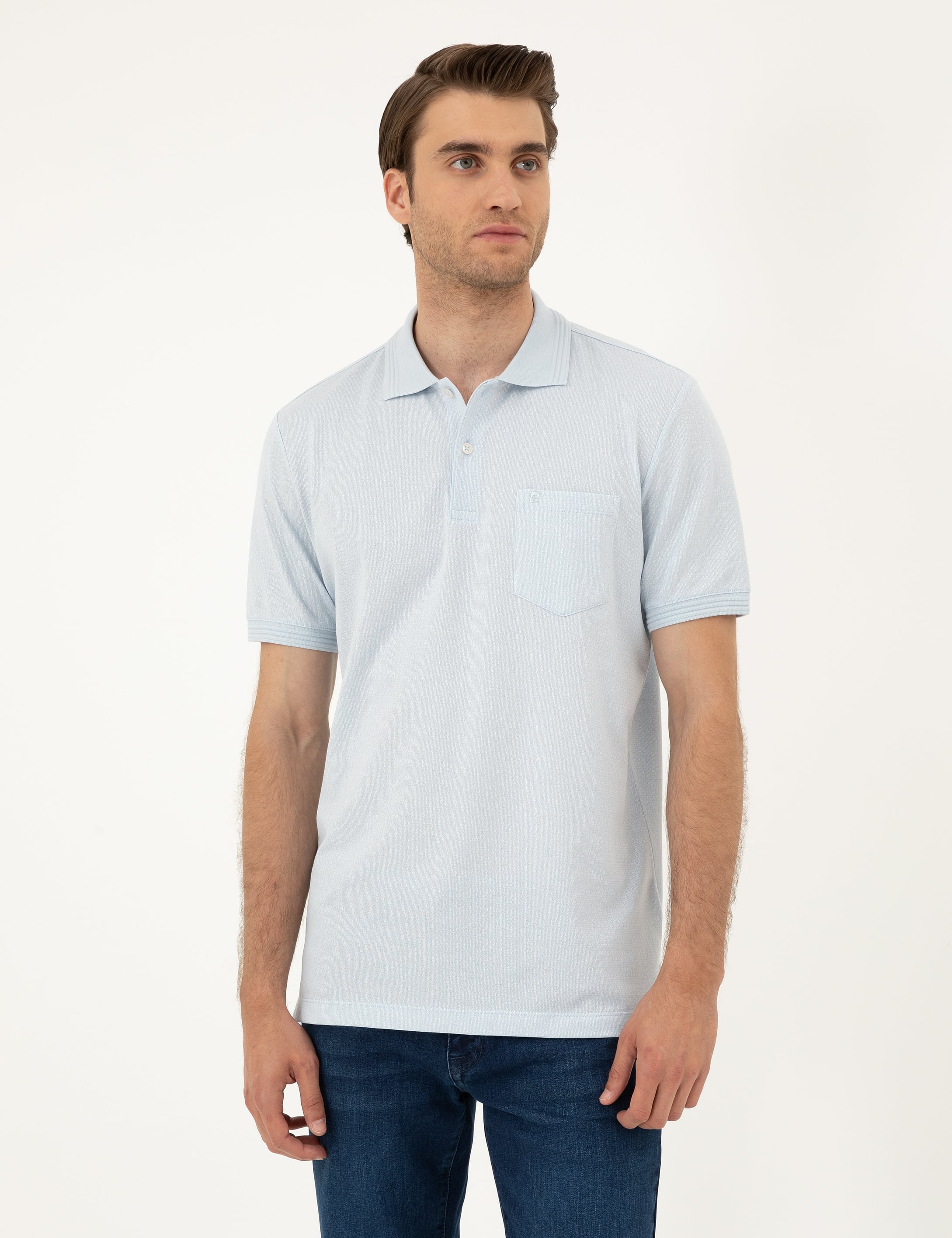 Açık Mavi Regular Fit Düğmeli Polo Yaka Tişört
