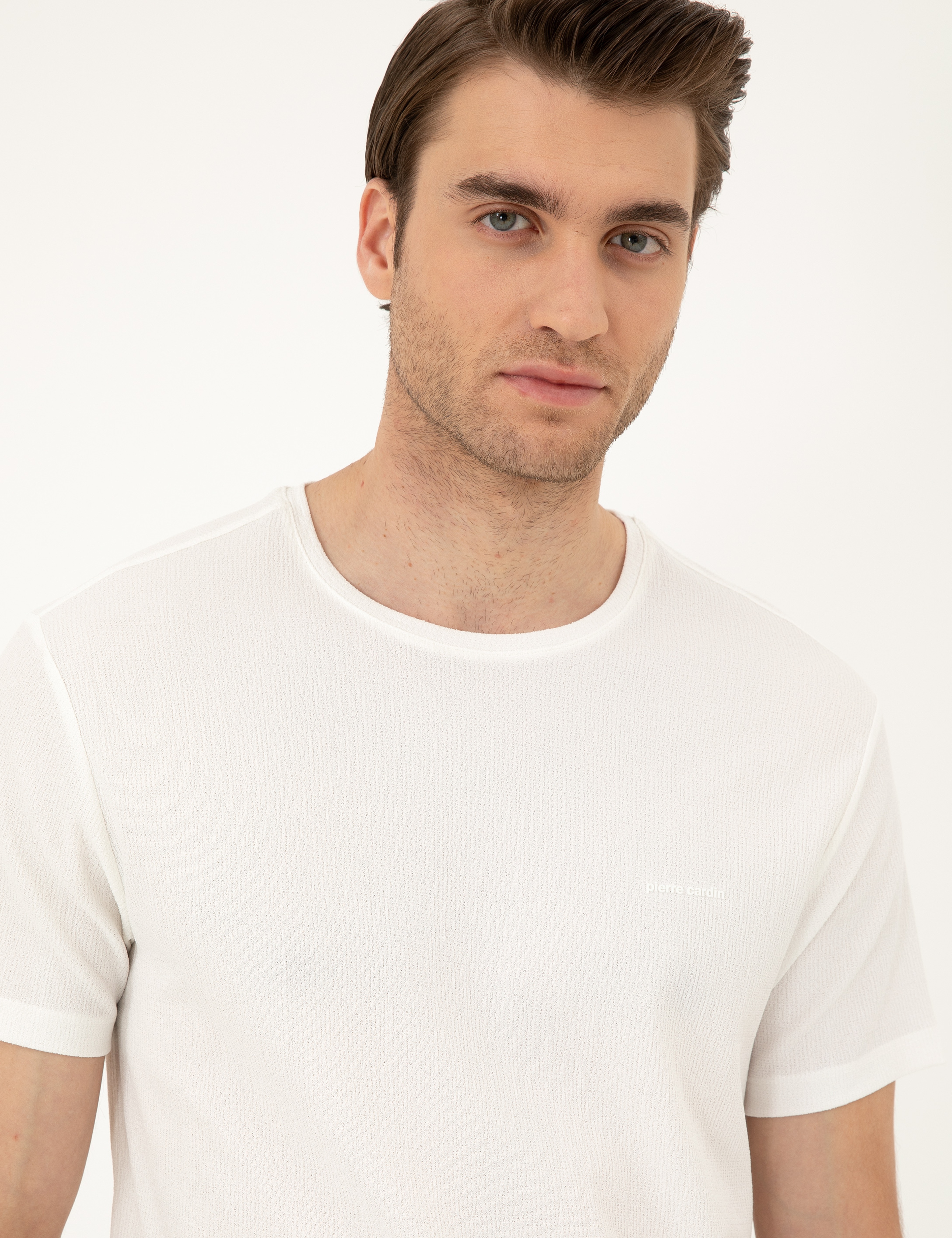 Ekru Slim Fit Tişört - Image 2