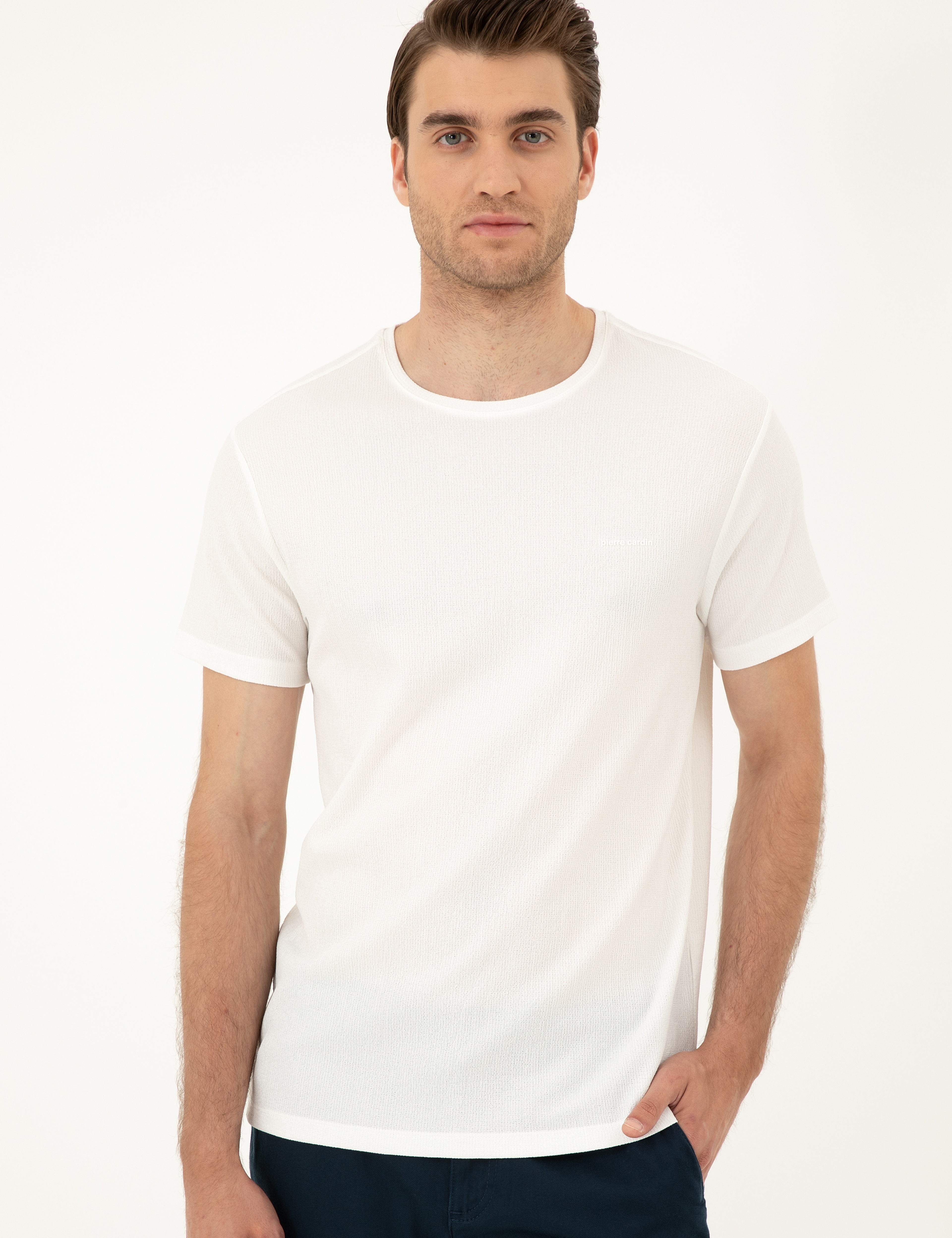 Ekru Slim Fit Tişört - Image 3