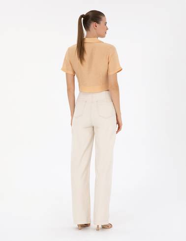 Krem Flare Hıgh Waist Pantolon
