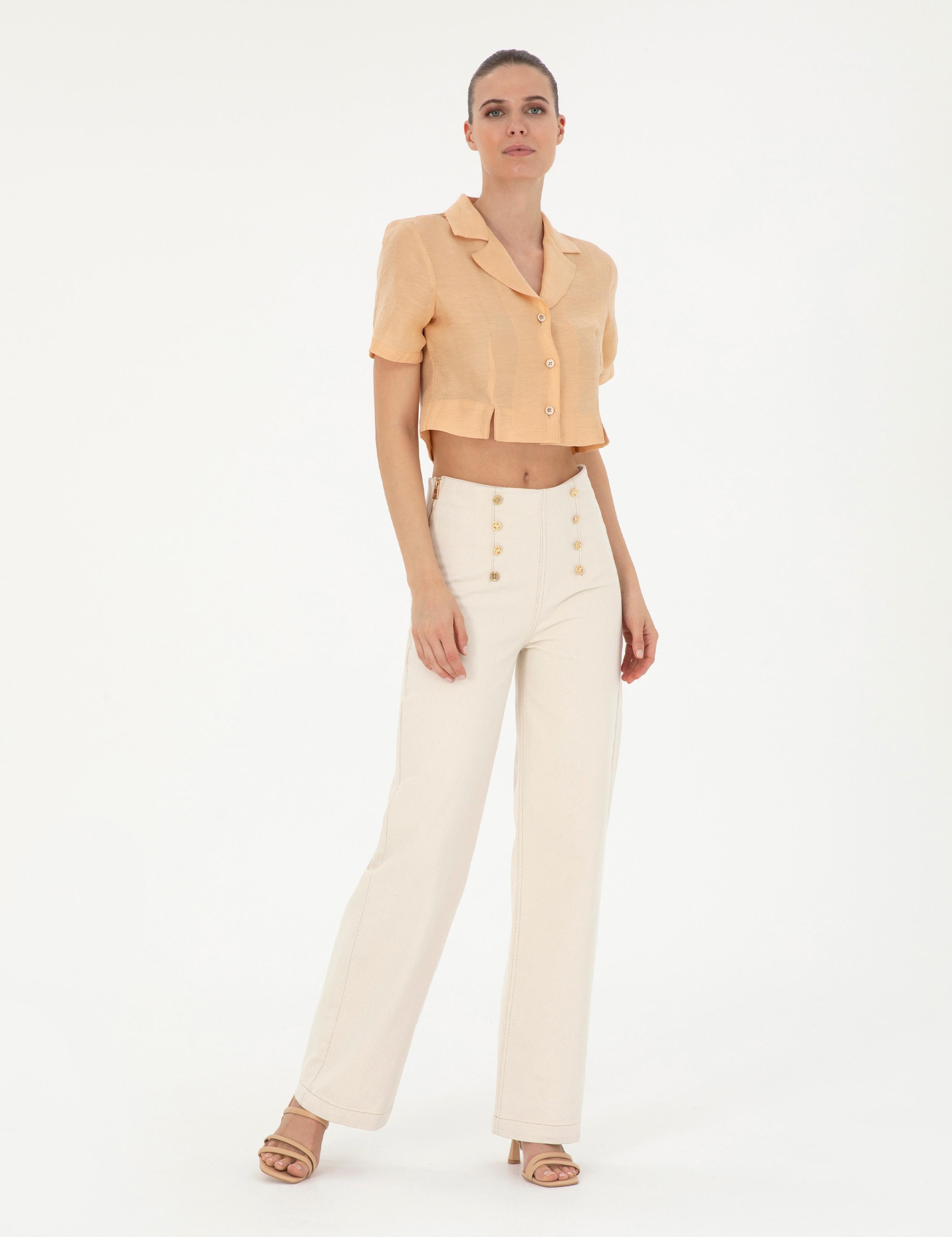 Krem Flare Hıgh Waist Pantolon