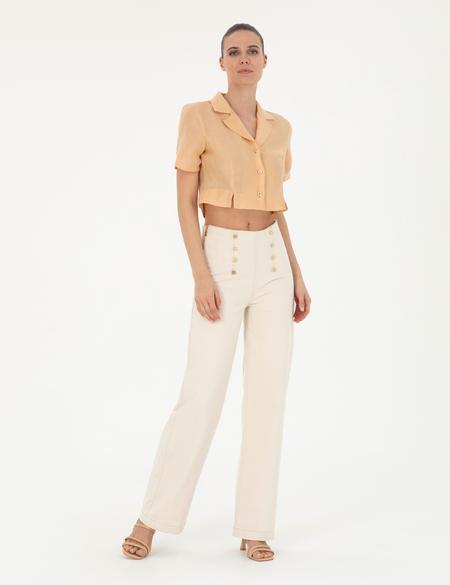 Krem Flare Hıgh Waist Pantolon - 50289795006