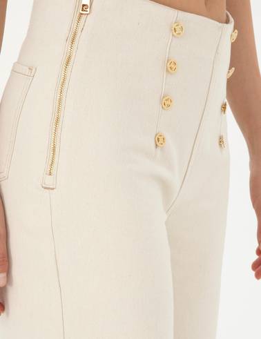 Krem Flare Hıgh Waist Pantolon