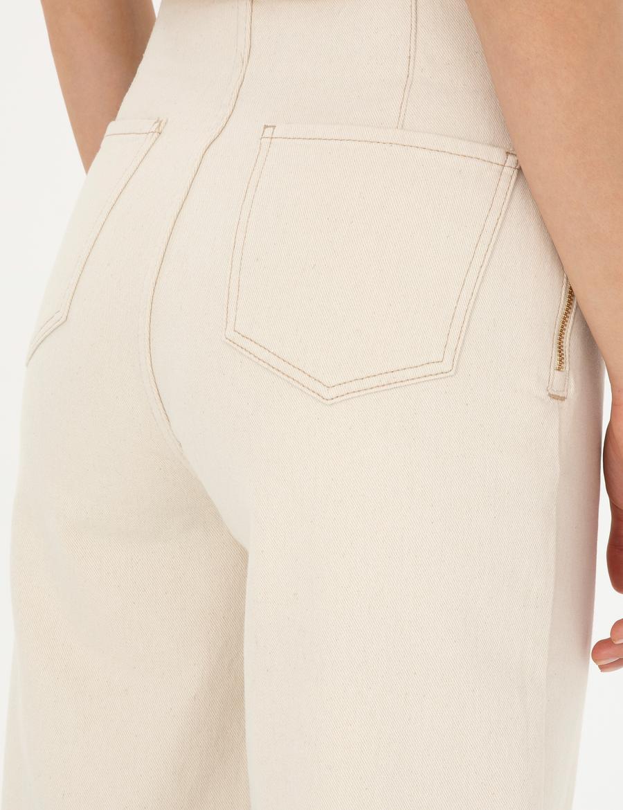 Krem Flare Hıgh Waist Pantolon