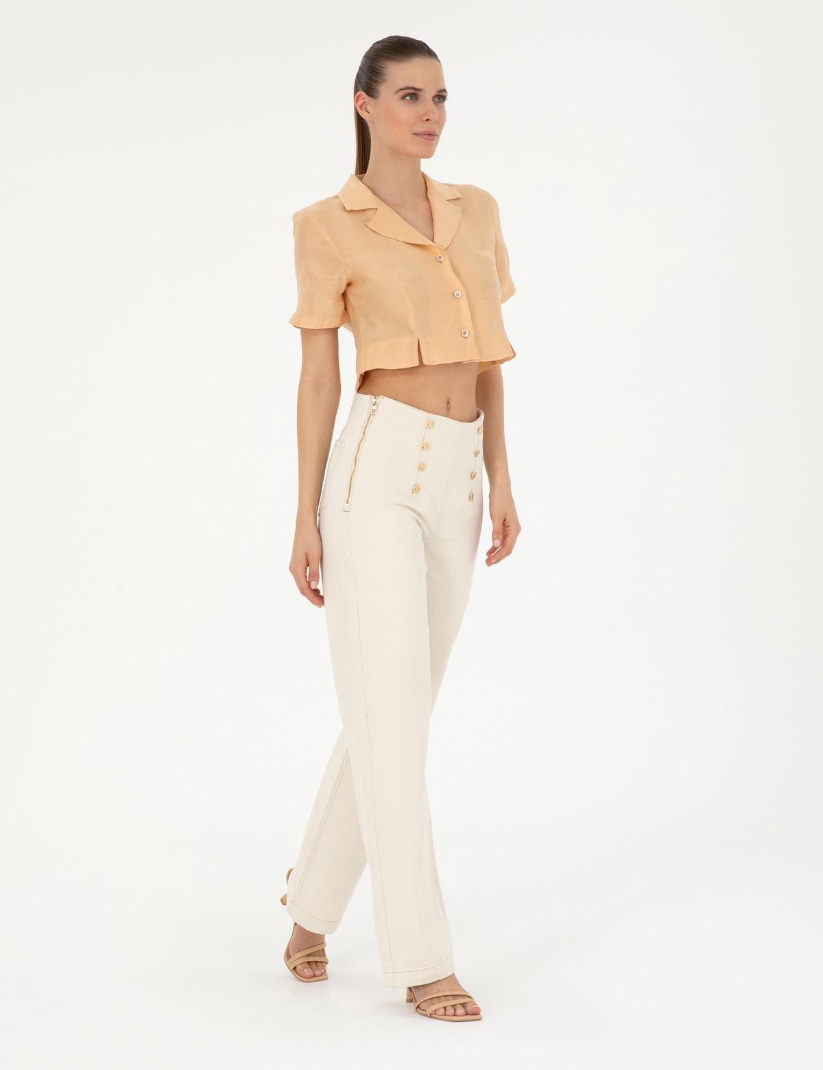 Krem Flare Hıgh Waist Pantolon - 50289795006