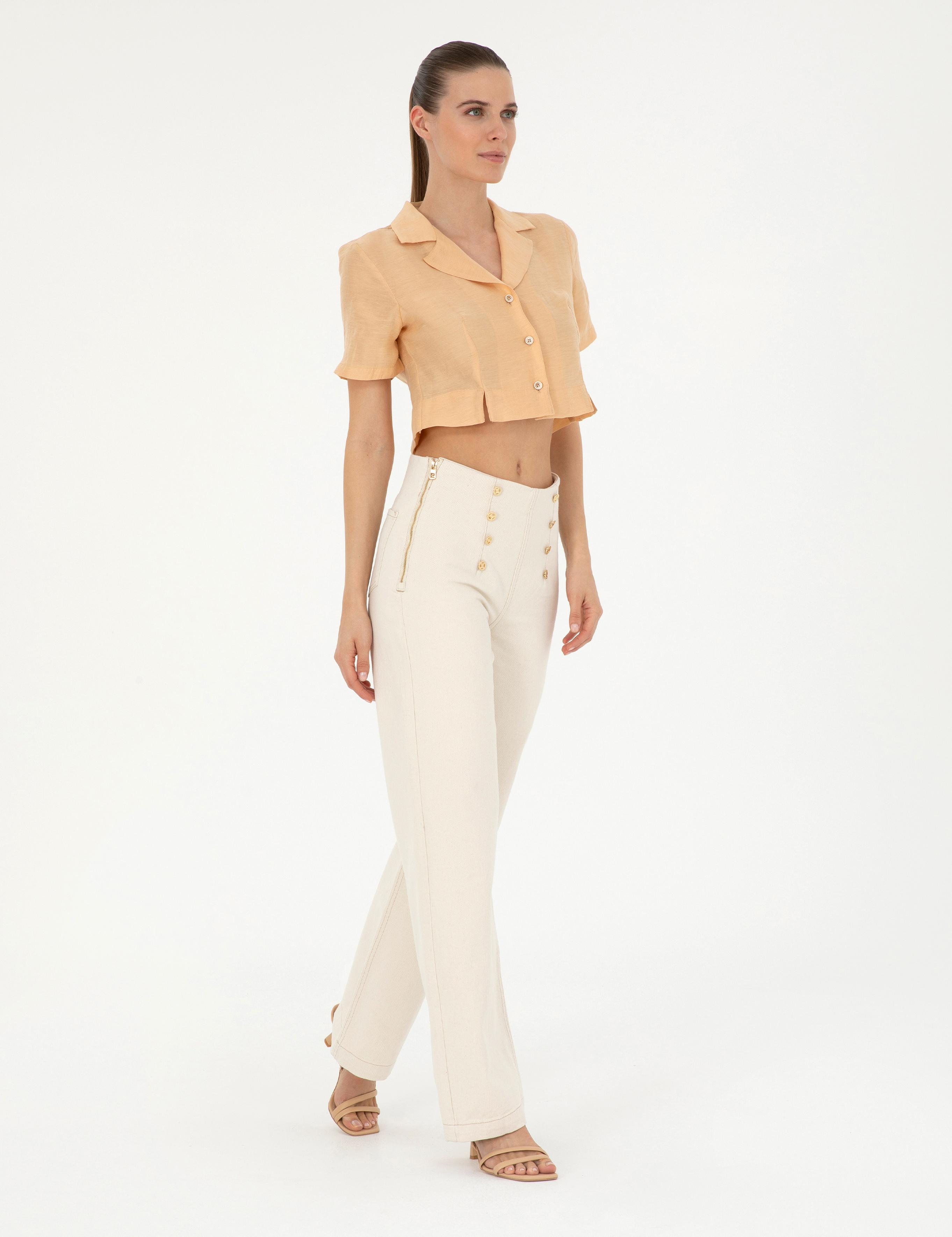 Krem Flare Hıgh Waist Pantolon