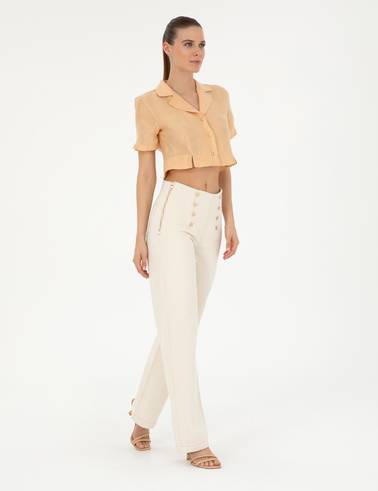Krem Flare Hıgh Waist Pantolon