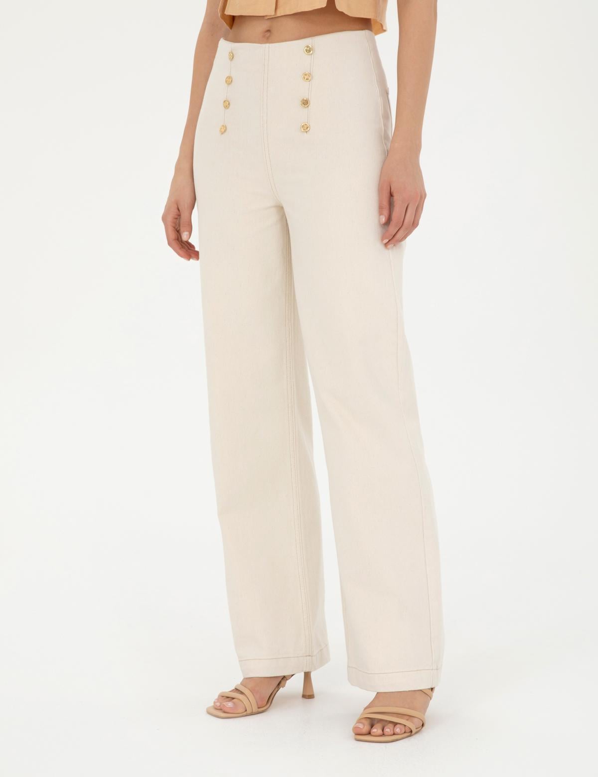 Krem Flare Hıgh Waist Pantolon - 50289795006