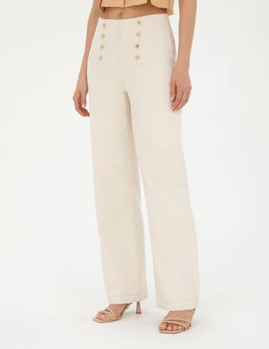 Krem Flare Hıgh Waist Pantolon