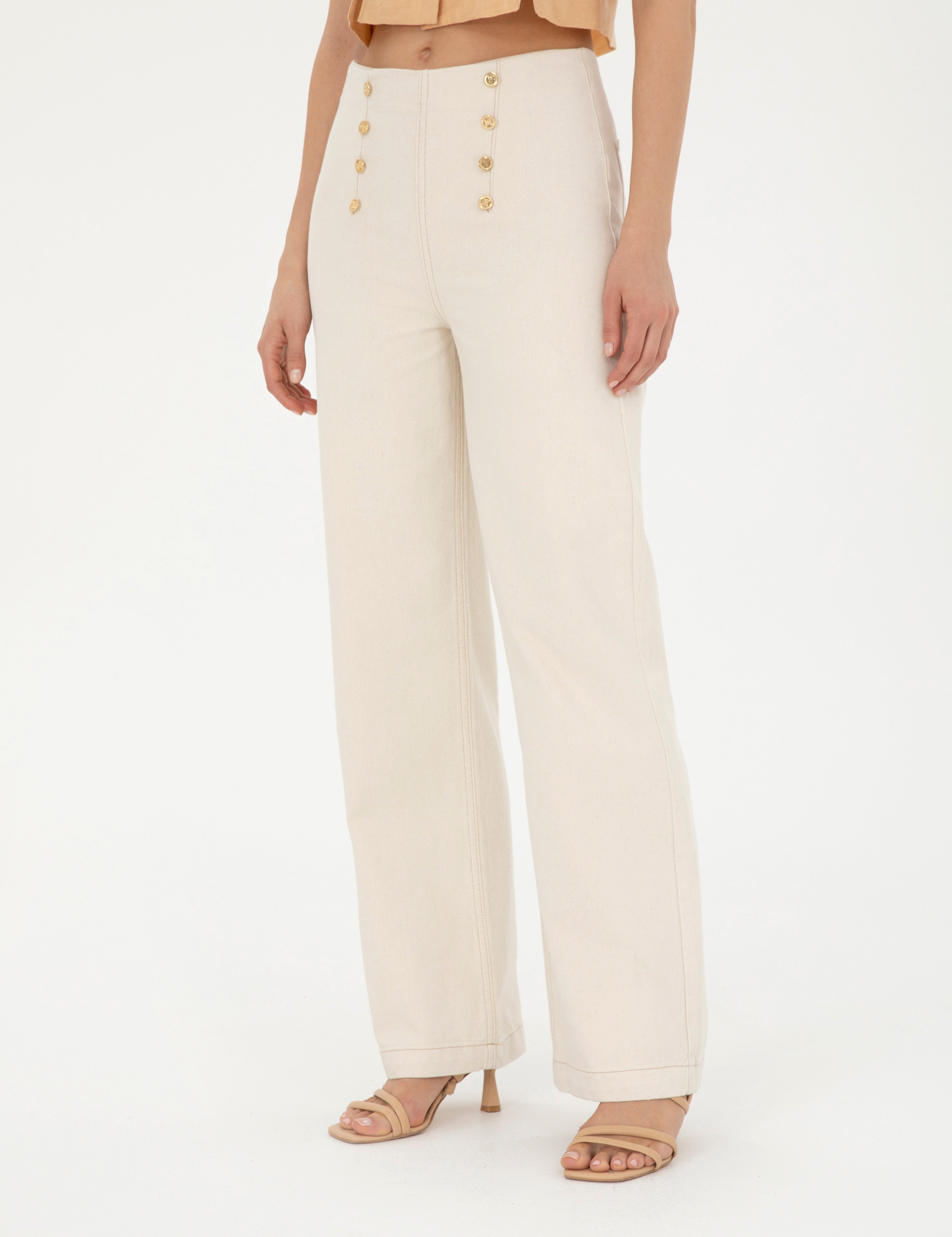Krem Flare Hıgh Waist Pantolon - Image 2