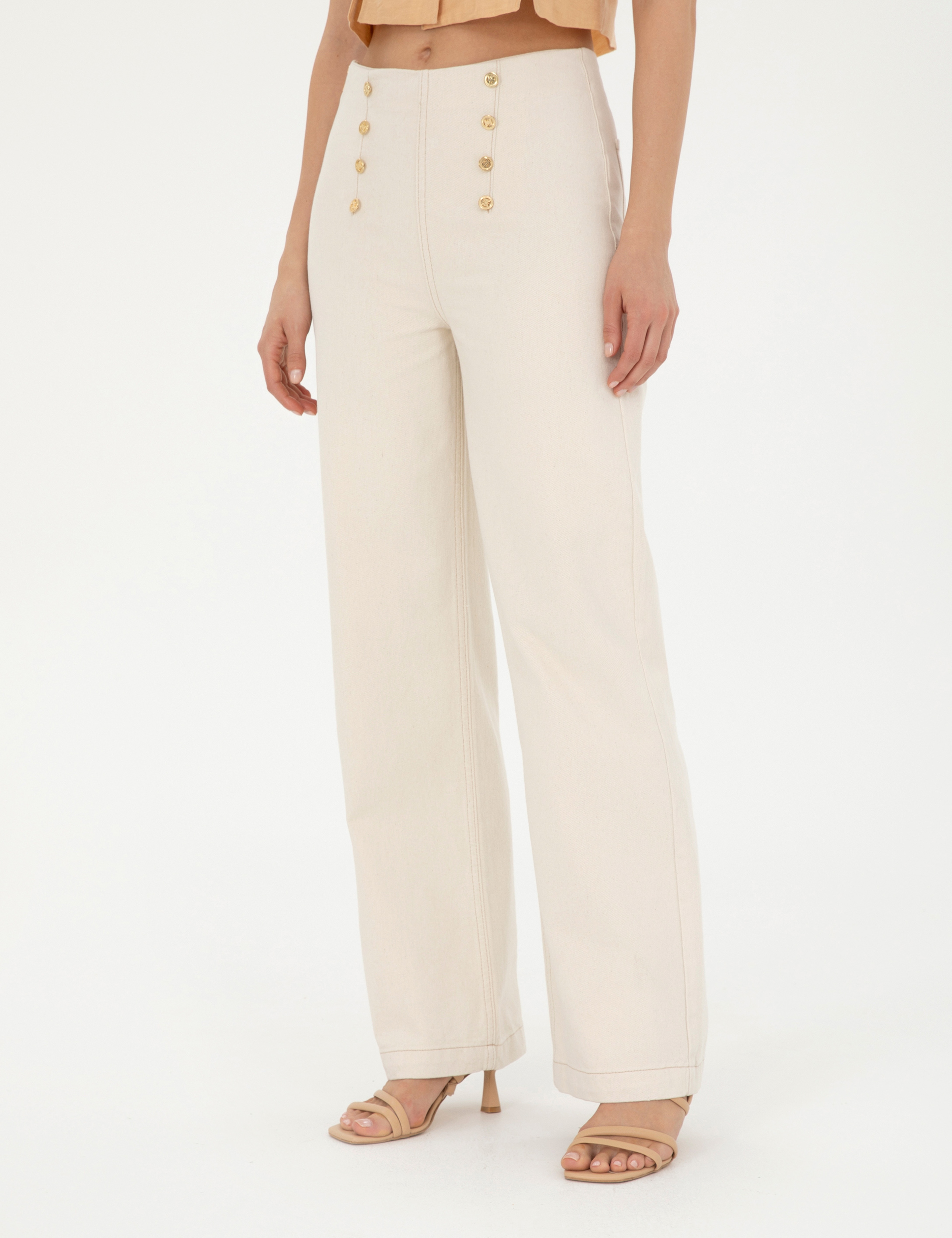 Krem Flare Hıgh Waist Pantolon