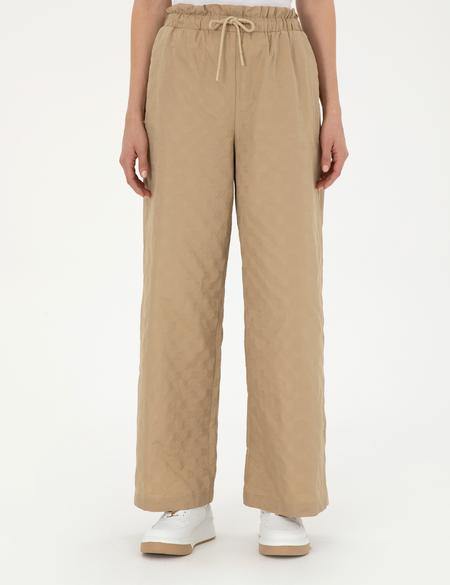 Bej Dokulu Flare Hıgh Waist Fit Pantolon - 50289354006