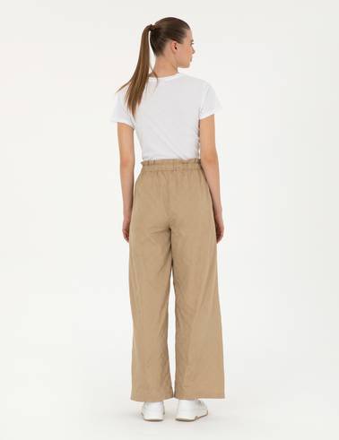 Bej Dokulu Flare Hıgh Waist Fit Pantolon