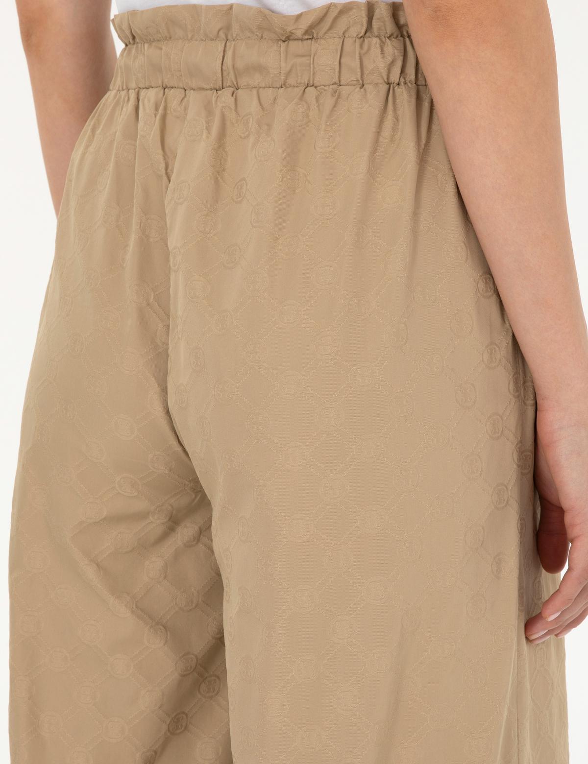 Bej Dokulu Flare Hıgh Waist Fit Pantolon - 50289354006