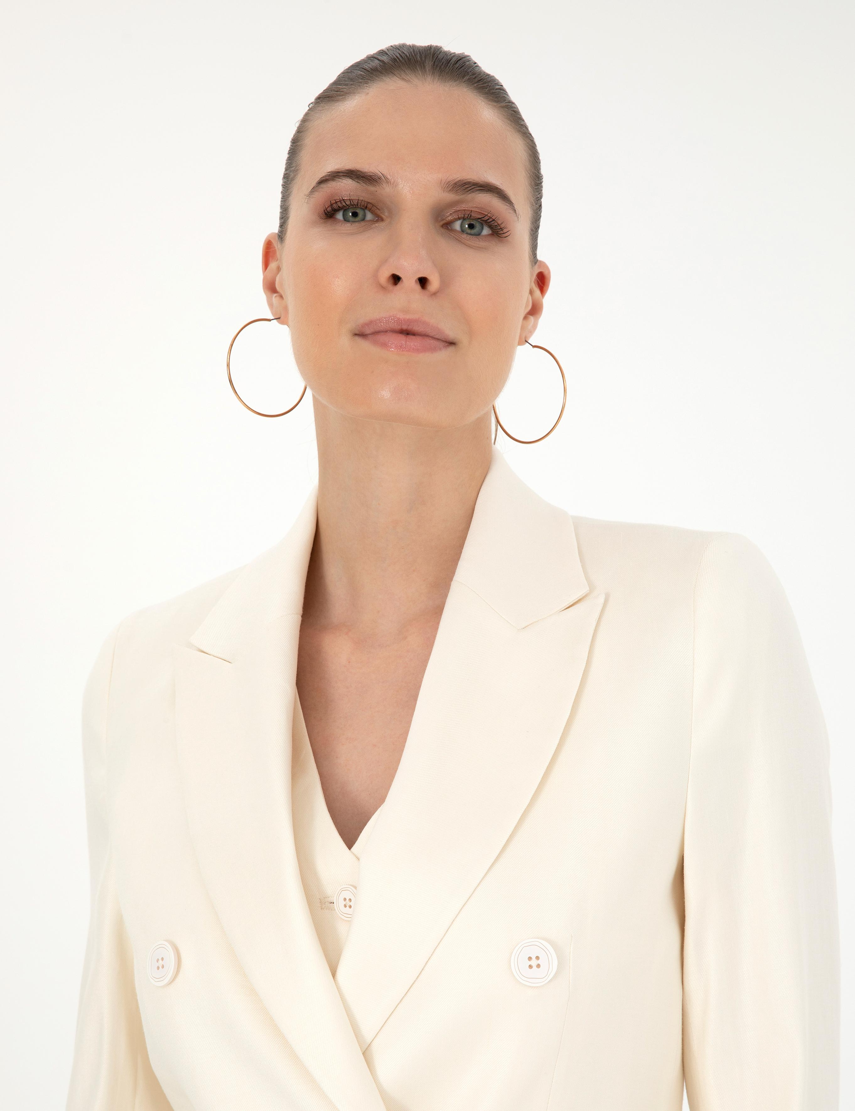 Ekru Keten Karışımlı Regular Fit Ceket